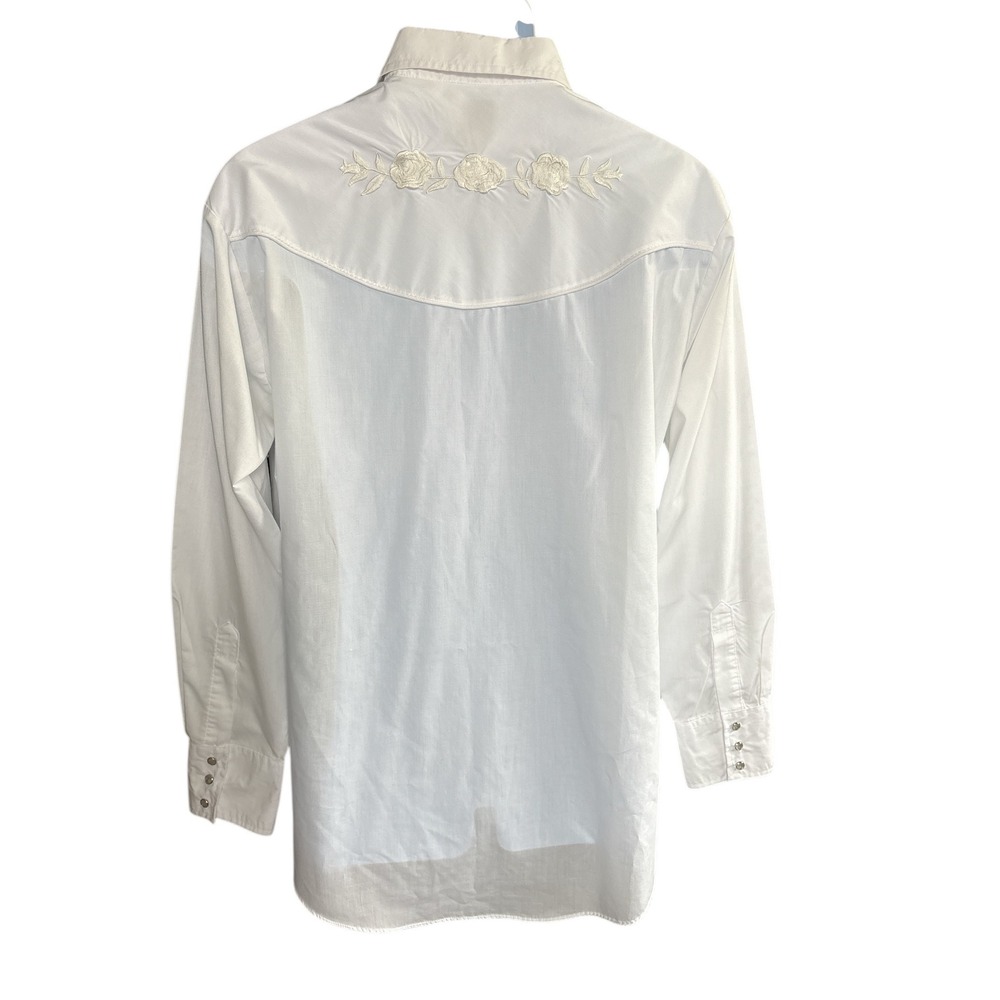 Ely Cattleman Long Sleeve White Western Pearl Snap Shirt W/Rose Embroidery,Large - Picture 6 of 9